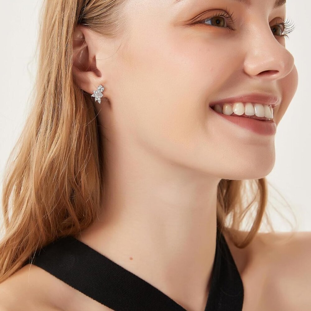Stud Earrings Silver 925 CZ Hypoallergenic Bridal Wedding Gift - Picture 4 of 6
